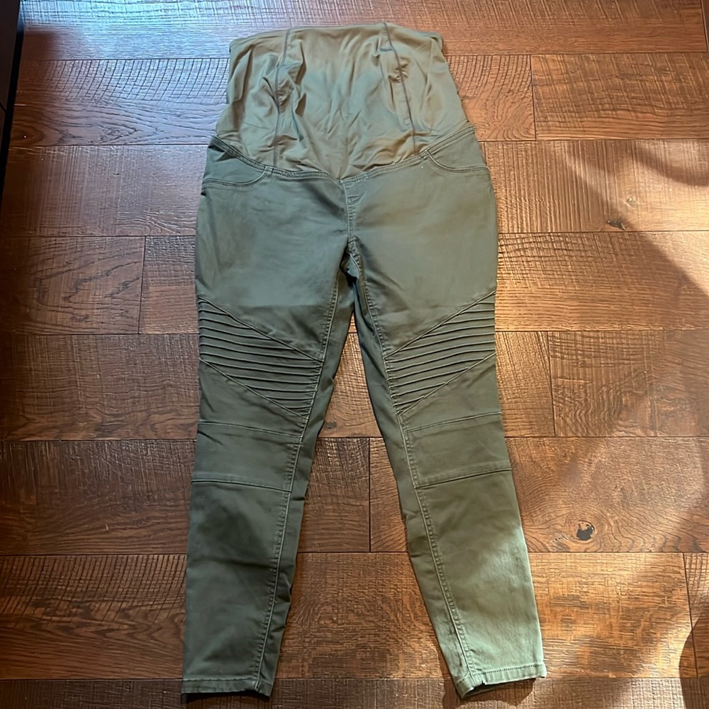 Olive green maternity, moto jeggings